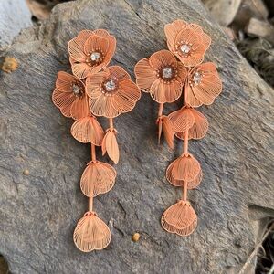 Peach floral dangle earrings